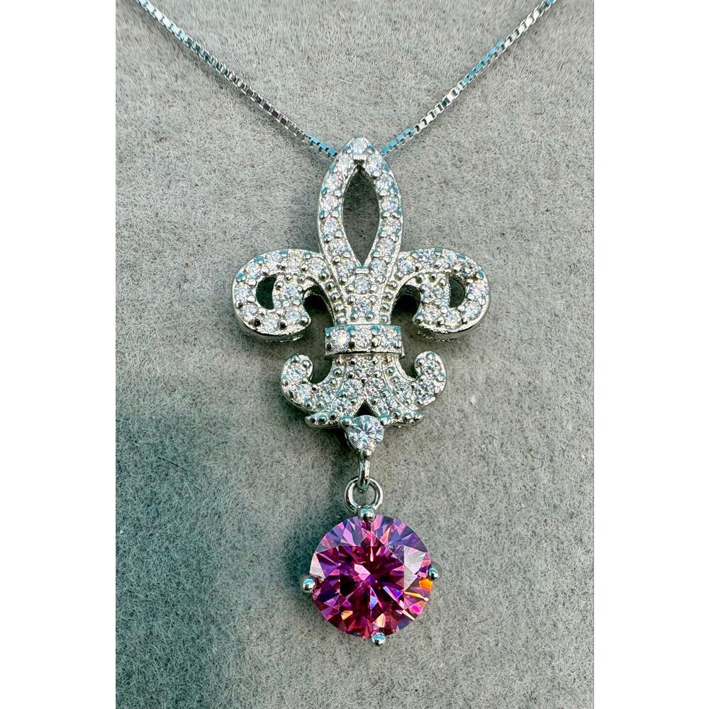 NEW Elegant Pink & White Moissanite Fleur de Lis Jewelry Set - Picture 2 of 10